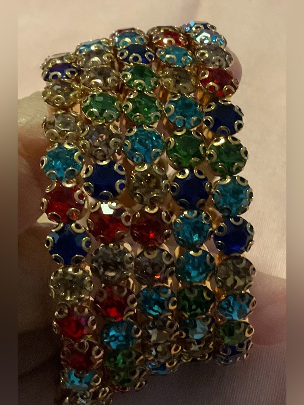Colorful Rhinestones Set on Gold-Tone. Aprox. 140 Stones. Fully Adjustable. - Picture 3 of 3